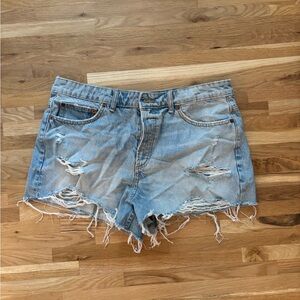 Zara Light Blue Distressed Jean Shorts